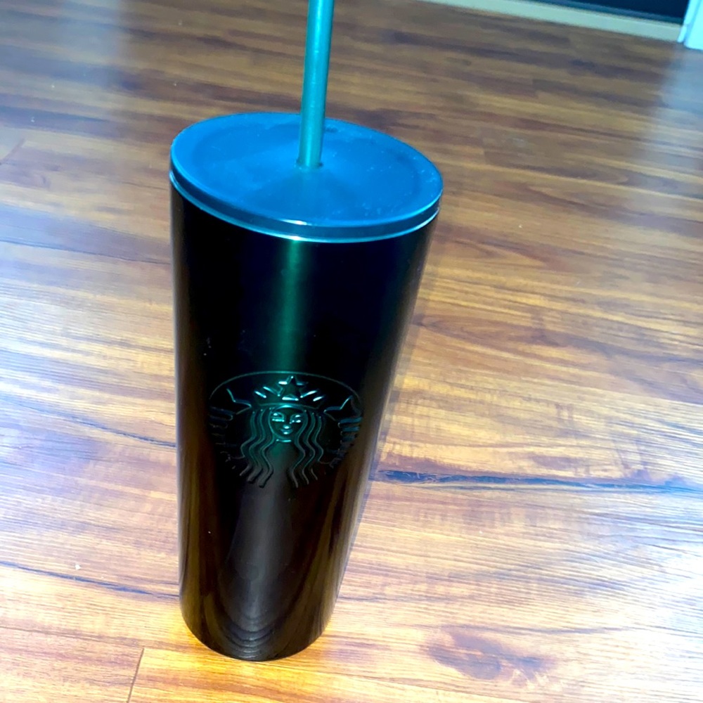 Starbucks dark green/black 24oz stainless steel tumbler with straw and lid